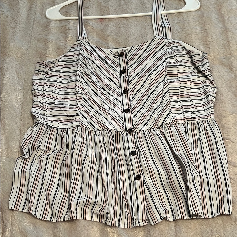 LOFT Black and White Striped Tank Top